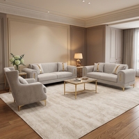 Ensemble de canapés 1+2+3 en velours pour salon moderne et luxueux, avec pieds en métal doré, rembourrage en mousse, élégant ensemble de canapés lounge