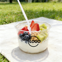 Op maat bedrukte transparante fruitsalade schaal 16oz PET deli container wegwerp plastic acai smoothie bekers met deksel
