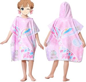 Toalla de playa con capucha tipo poncho para niños, de microfibra suave, con estampado de dibujos animados, de alta calidad premium, personalizable de fábrica. - Product Image 1