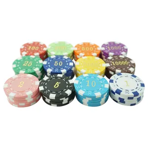 任何设计都可以做定制ABS廉价塑料印刷金属数字扑克筹码与不同价值扑克出售