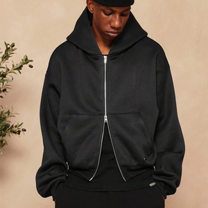 ผู้ผลิตเสื้อฮู้ดดี้ขนาดใหญ่พิเศษ ผ้าฝ้าย 100% หนานุ่ม แบบเรียบ ไม่มีลาย สำหรับผู้ชาย เสื้อฮู้ดดี้ขนาดใหญ่พิเศษแบบซิปคู่ - Product Image 1