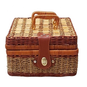 Wicker Rattan Custom Vintage <strong>Small</strong> Rurality <strong>Hamper</strong> With Lid and Handle Rectangular Woven Bamboo Picnic Basket - Product Image 1