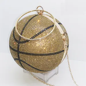 מבריק ריינסטון עגול תיק כדורגל כדורסל ארנק יוקרה יהלומי כדורסל שקיות גבירותיי נשים קריסטל ערב ארנק