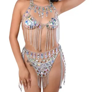 SHIXIN Round Sequins Harness Bra Chest Neck Body Chain Sexy Summer Beach Bikini Dress Women Body Jewelry