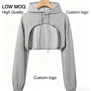 Custom Low MOQ Logo Streetwear Ribbed Crop Top Set and Two Piece Set Shrug Cropped Hoodie Trendy Y2K Tracksuit Women - Product Image 2