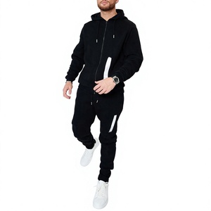 Ensemble de survêtement pour homme, noir, à capuche et fermeture éclair, 2 pièces, décontracté, avec poches latérales - Product Image 1