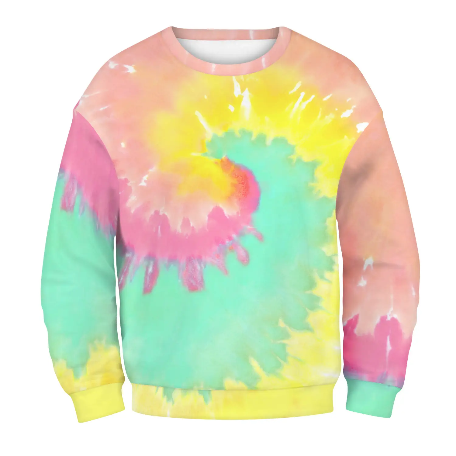 Europese Amerikaanse Hete Verkoop Sweatshirt Digitaal Print Tie-Dye Multi Color Vrouwen Ronde Hals Sweatshirt