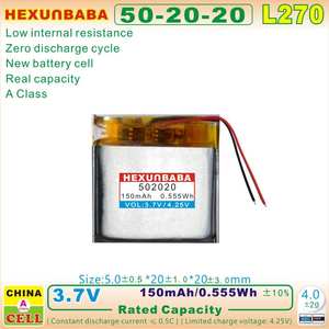3.7V 150mAh 502020 <span class=keywords><strong>2</strong></span> fili polimero agli ioni di litio per gli auricolari TWS altoparlante Smart Watch cuffie L270 - Product Image 4