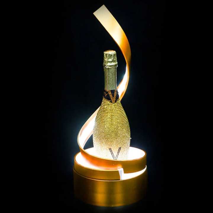 Gold Metal Spiral LED Champagne Bottle Presenter