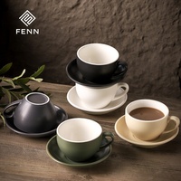 Juego de Taza y Platillo de Café de Cerámica Mate FENN, Taza de Porcelana Nórdica Minimalista para Capuchino y Latte, Múltiples Colores, Vajilla para Café