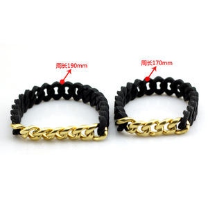 Nuovi Arrivi Gioielli alla Moda Bracciali in Silicone Plastica Gomma Bianco e Nero per Uomo e Donna Bracciale a Catena Cubana Placcato Oro - Product Image 5