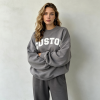 Sweat à capuche surdimensionné en coton pour femme, brodé sur mesure, col rond, tricoté, design de créateur, ensemble unisexe, personnalisation avec logo