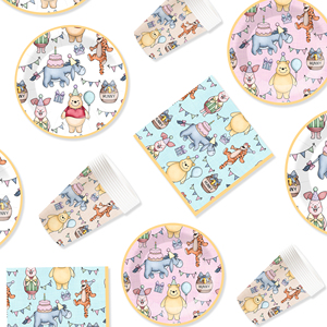 DAMAI - Platos de Papel Redondos Desechables con Diseño de Osos, Vasos de Papel y Servilletas para Fiestas de Cumpleaños - Product Image 2