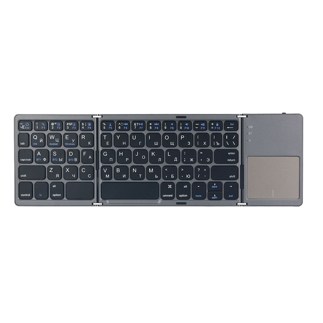 OEM New Plastic 3-Fold Touch Bt Keyboard 64 Keys Portable Slim Wireless Keyboard with Touchpad for Mac for IOS Space Gray