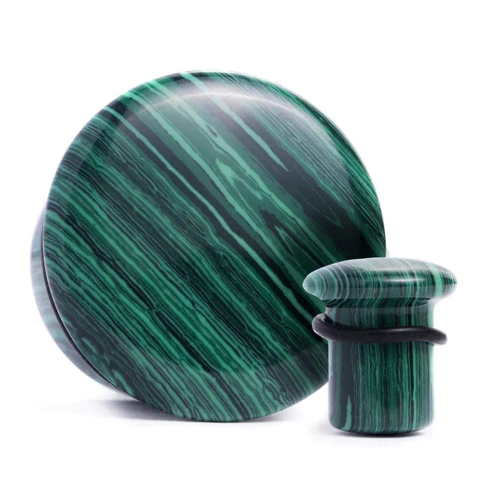 Yeşil malakit organik taş kulak tıkaçları Piercing tek Flare taş kulak ölçer genişletici 3-16mm