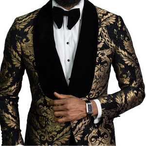 Vente en gros personnalisé 2 pièces noir floral Jacquard bal hommes costumes Slim Fit avec velours châle revers <span class=keywords><strong>mariage</strong></span> marié smoking Blazer - Product Image 3