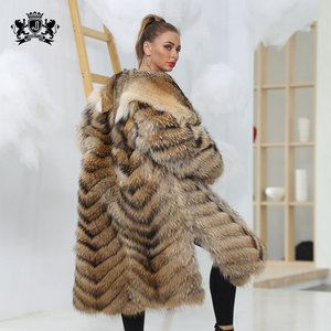 Janefur Nuovo Design Giacca in Vera Pelliccia <span class=keywords><strong>con</strong></span> Lungo Collo di Lupo, Cappotto in Pelliccia Naturale di Procione Taglie Forti per Donne - Product Image 3