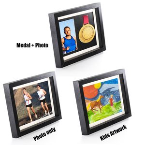 Boîte de rangement <span class=keywords><strong>pour</strong></span> médailles de marathon en bois noir Médaille unique et <span class=keywords><strong>cadre</strong></span> d'affichage de photos Boîte d'ombre d'affichage de médailles <span class=keywords><strong>pour</strong></span> les coureurs gagnants - Product Image 5