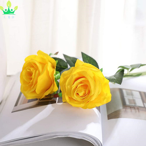Flores artificiales, <span class=keywords><strong>rosas</strong></span> <span class=keywords><strong>amarillas</strong></span>, flores de seda, ramo de Boda nupcial para el hogar, jardín, fiesta, mesa Floral, centro de mesa, jarrón, decoración - Product Image 3