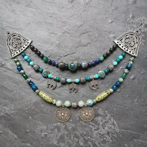 Joyería vikinga azul verde, broche vikingo con luna, joyería tribal, broche étnico con luna bohemia, regalo único para ti - Product Image 1