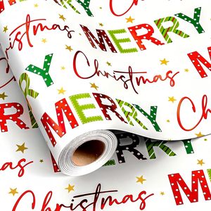 Merry Christmas <b>Wrapping</b> <b>Paper</b> 17 In X 32.8 Ft Double Side Recyclable Gift Craft <b>Paper</b> For Holiday Packaging - Product Image 1