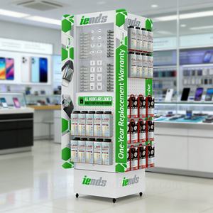 Support de sol métallique multifonctionnel rotatif à 4 faces avec crochets et porte pour câbles de charge, adaptateurs USB et atelier de réparation de téléphones - Product Image 1