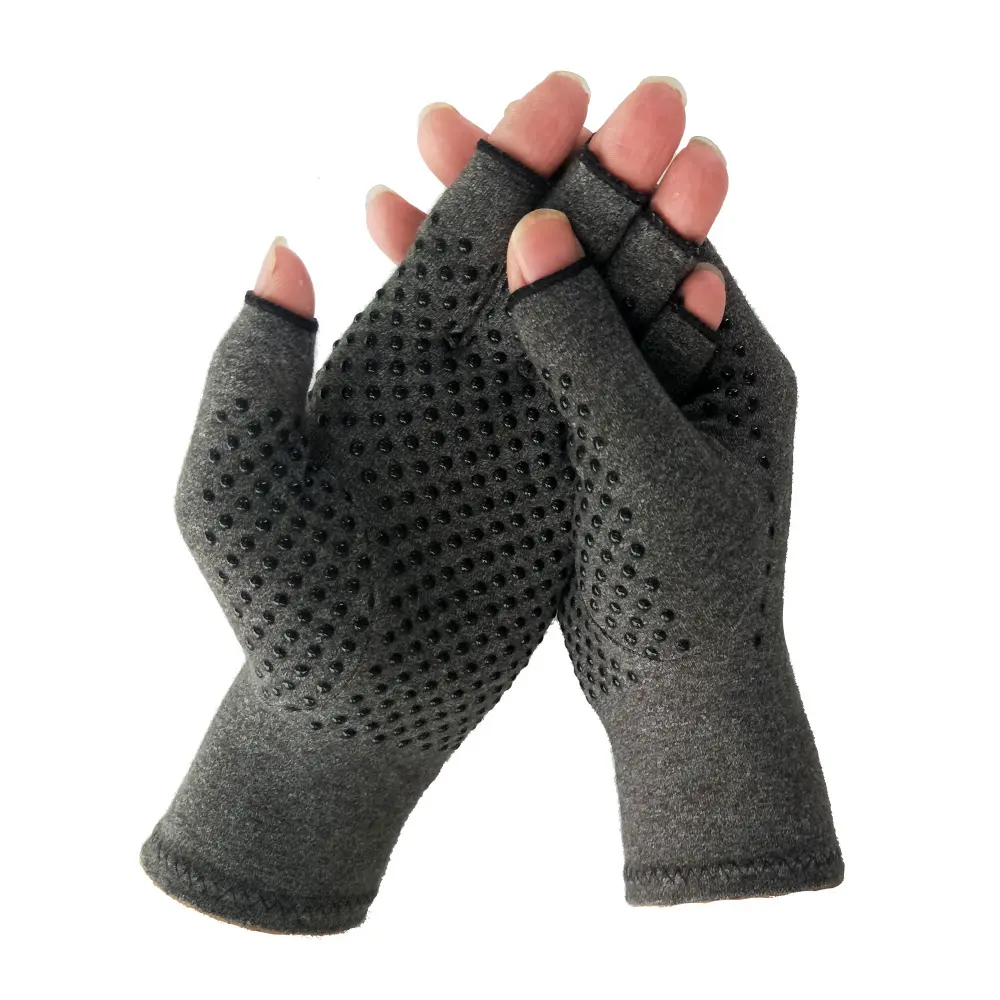 Benutzer definierte Palm Grip Ladies grau kein Finger weniger Kompression lindert Schmerzen Anti-Rutsch-Arthritis-Therapie Handschuhe mit Silikon punkten