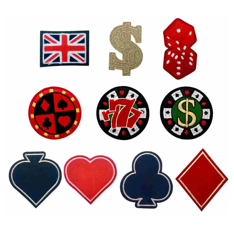 Sáng Tạo Thêu Mô Phỏng Cờ Bạc Chủ Đề Anh Cờ Đô La Xúc Xắc Poker Vá Cho Tự Làm Trang Trí