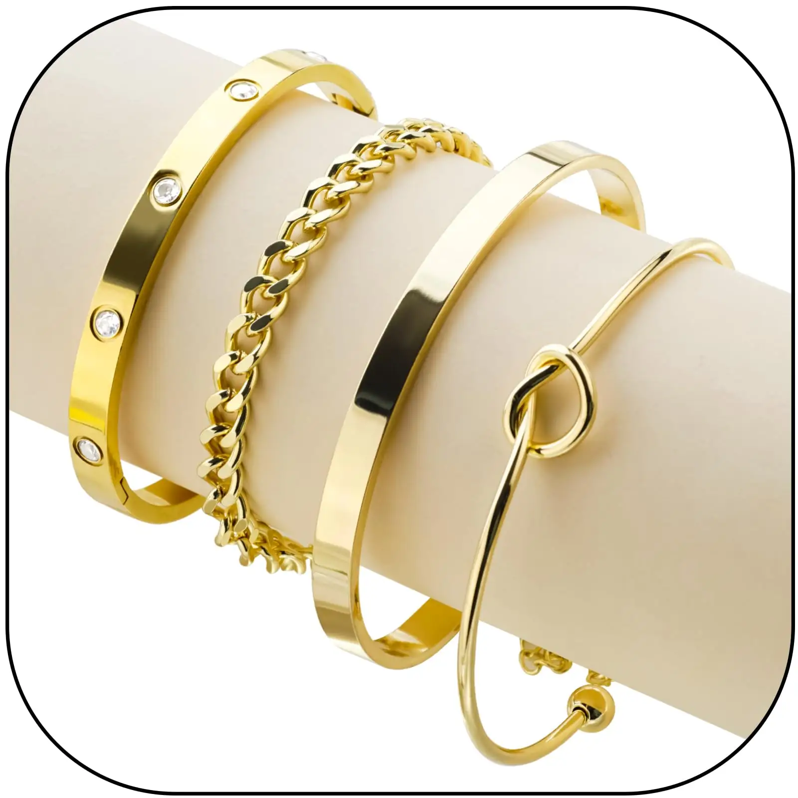 Kit de pulseras de oro 2024 para mujer, pulseras apilables chapadas en oro delicado de 18 quilates, pulsera de moda, brazalete impermeable minimalista ajustable