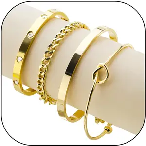 2024 Vrouwen Gouden Armbanden Kit 18K Sierlijke Vergulde Stapelbare Armbanden Trendy Armband Verstelbare Minimalistische Waterdichte Armband