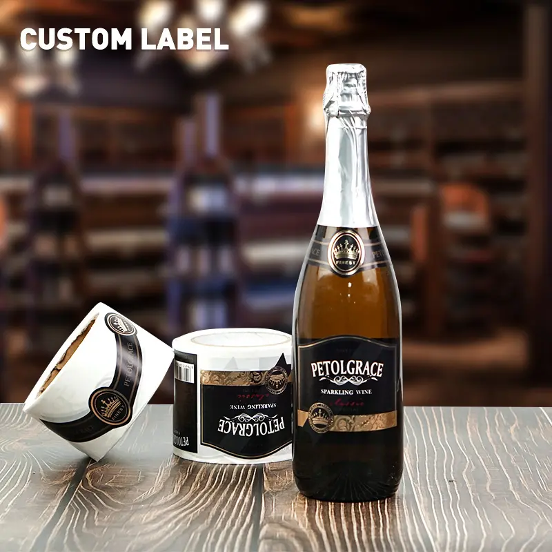 Factory provides high quality self-adhesive printing luxury bronzing foil logo red wine label sticker roll
