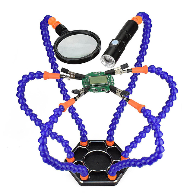 LED 3X Magnifier Bench Vise Table Clamp Soldering Helping Hand Soldering Station USB Flexible Arms Third Hand Tool