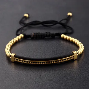 2020 clássico cz preto zircão tubos longos & 4mm miçangas de cobre macrame homens pulseiras & braceletes para mulheres jóias Bileklik