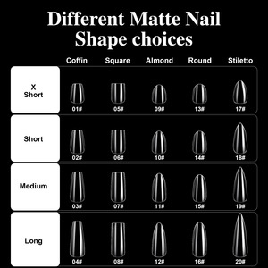 160/320 pièces – Ongles à presser transparents tendance asiatiques de qualité supérieure, finition semi-mate, sans couture, longs, en boîte, 16 tailles, ovales/aquatiques - Product Image 2