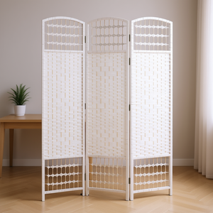 Divisor de Habitaciones Plegable Moderno de 3 Paneles, Blanco, de Fibra Tejida, Pantalla de Privacidad, Pared Divisoria para Espacios de Oficina en el Hogar - Product Image 2