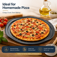 Plaque à pizza perforée en acier au carbone, antiadhésive, ronde, 36x33x1.5cm, pour croûte croustillante, vente en gros