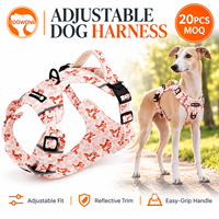 Harnais et laisse personnalisés pour chien, imprimé réfléchissant, gilet pour animal de compagnie avec poignée rembourrée, clips avant et arrière, harnais réglable pour la promenade en extérieur