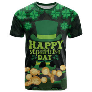T-shirt à sublimation avec trèfle à quatre feuilles pour la Saint-Patrick irlandaise, t-shirt de célébration de la Saint-Patrick, respirant, manches courtes - Product Image 1