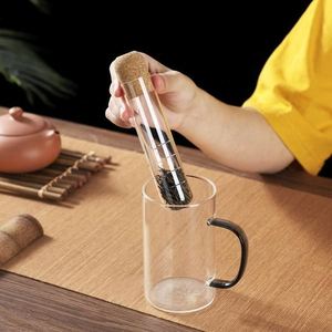 Infuseur en verre borosilicate moderne, mini, portable, réutilisable, en forme de tube, avec filtre créatif et couvercle en liège pour feuilles de thé en vrac - Product Image 2