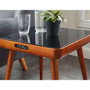 HOMEMORE Plateau En Verre Trempé Carré Bois Jambes Home Cinéma <span class=keywords><strong>HiFi</strong></span> Audio Haut-Parleur Tables D'extrémité De Chargement USB Musique Table pour Dortoir - Product Image 5