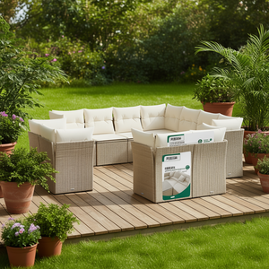 Ensemble de canapés de jardin modulaires en polyrotin beige 6 places, mobilier d'extérieur au design contemporain - Product Image 2