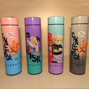 450ML Cute Bear Double Drink Thermos Coffee Mug With Straw Portable  Stainless Steel Tumbler Insulated Cup