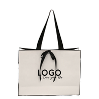 Sac de luxe rectangulaire en papier sérigraphié avec poignée en ruban, recyclable, pour emballage de détail de chaussures et vêtements, avec l'identification de la marque, vente en gros