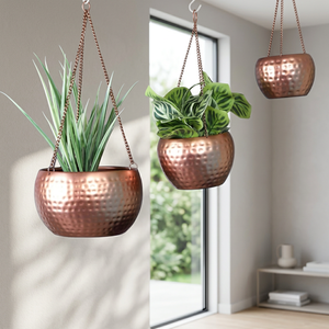 Maceta Colgante Ligera de Metal Martillado Decorativa |   Maceta de Flores de Color Personalizado para Uso en Interiores y Exteriores, Balcón, Patio - Product Image 3