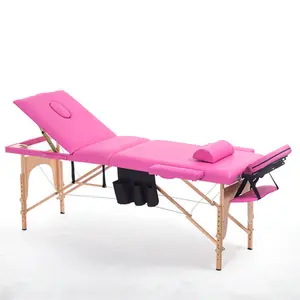 Cheap Folding Portable Acupuncture Spa Bed De Massage Table Adjustable Beauty Salon Facial Reiki Bed for Massage with Wooden Leg