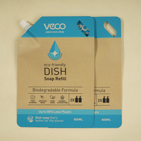 Pochette Doypack Personnalisée en Papier Kraft Brun avec Finition Mate, Imprimée en Héliogravure, Qualité Alimentaire PET, 800 ml, pour Emballage de Savon Liquide et Soins Personnels