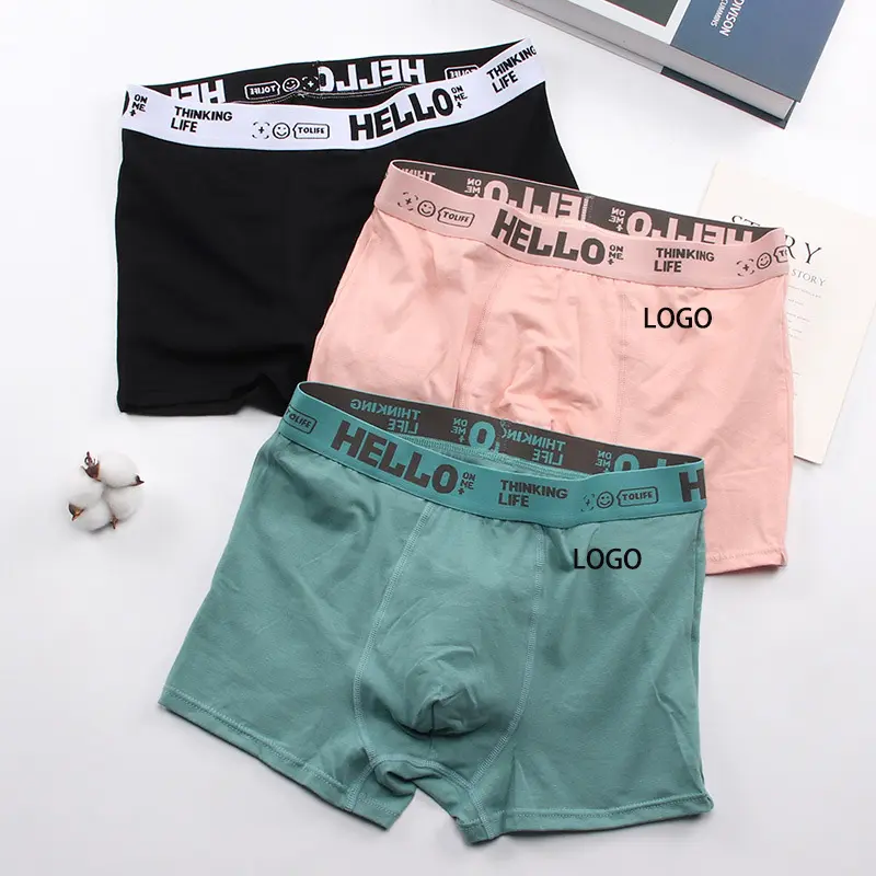 Wholesale HELLO Mid Waist Plus Size Cotton Underwear Soft Breathable Men's Boxer Custom Panties