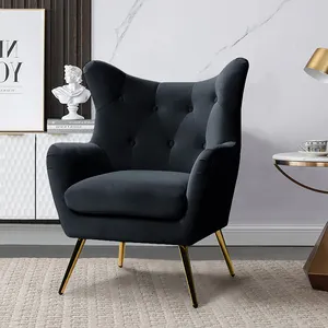 Luxury Armchair Velvet Accent Chair Upholstered Single Sofa Chair Modern Wingback Arm Chair With Metal Gold Legs