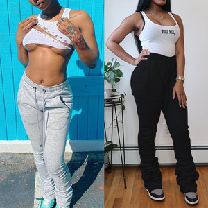 <span class=keywords><strong>Pantaloni</strong></span> da donna taglie forti in pile spesso <span class=keywords><strong>con</strong></span> coulisse e tasche posteriori, vita alta, modello stacked, autunno inverno 2020 - Product Image 2