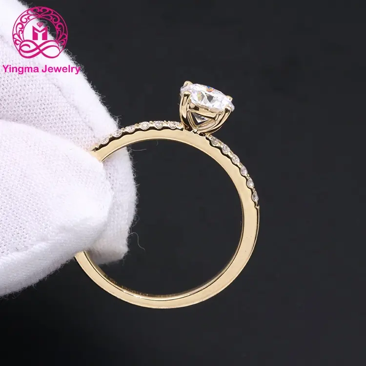 Elegant design real yellow gold moissanite engagement ring D VVS round brillant cut 1 carat 14k solid gold moissanite ring